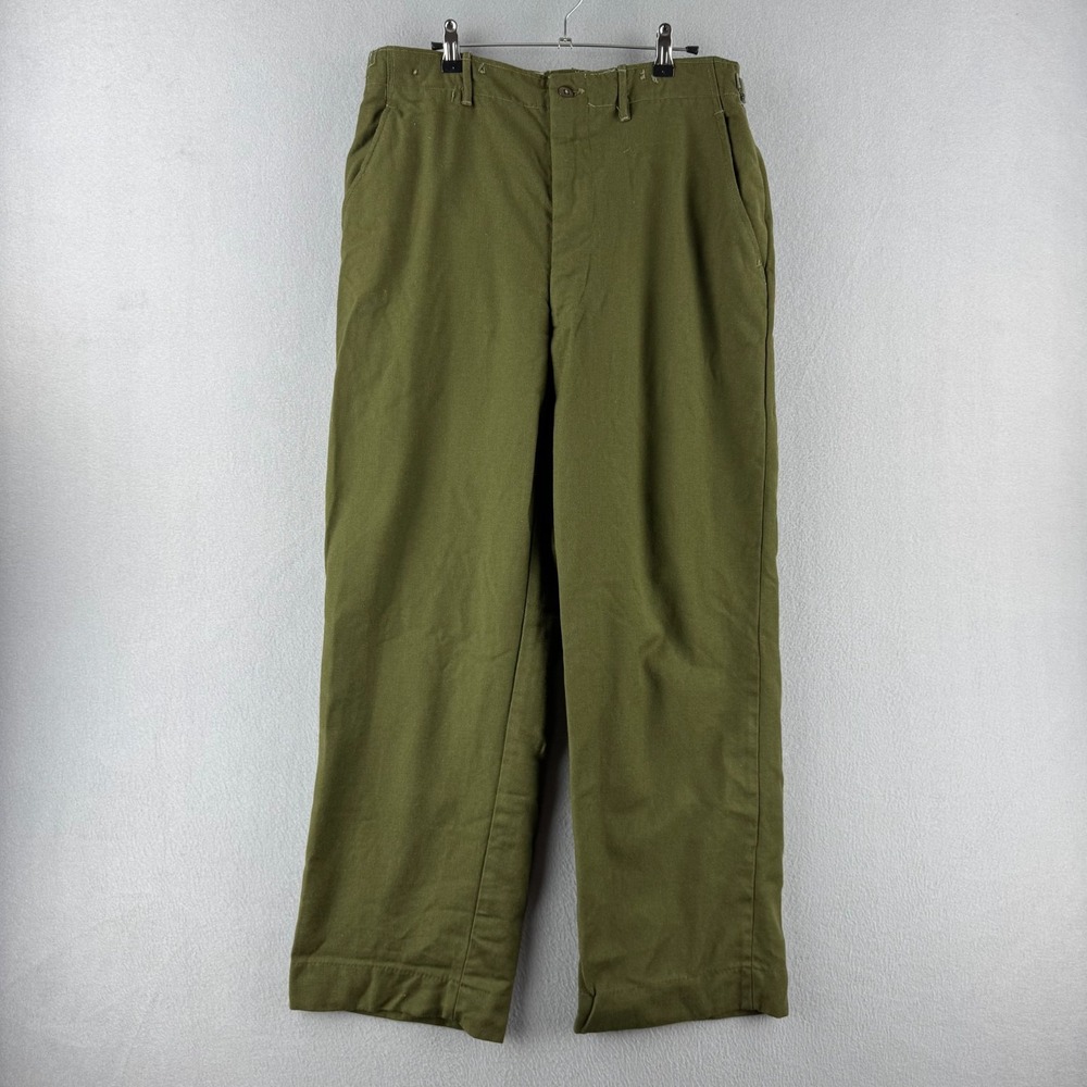 Vintage Military Pants Mens Medium 32x29 Olive Green Wool M-51 50s‎ Korean War